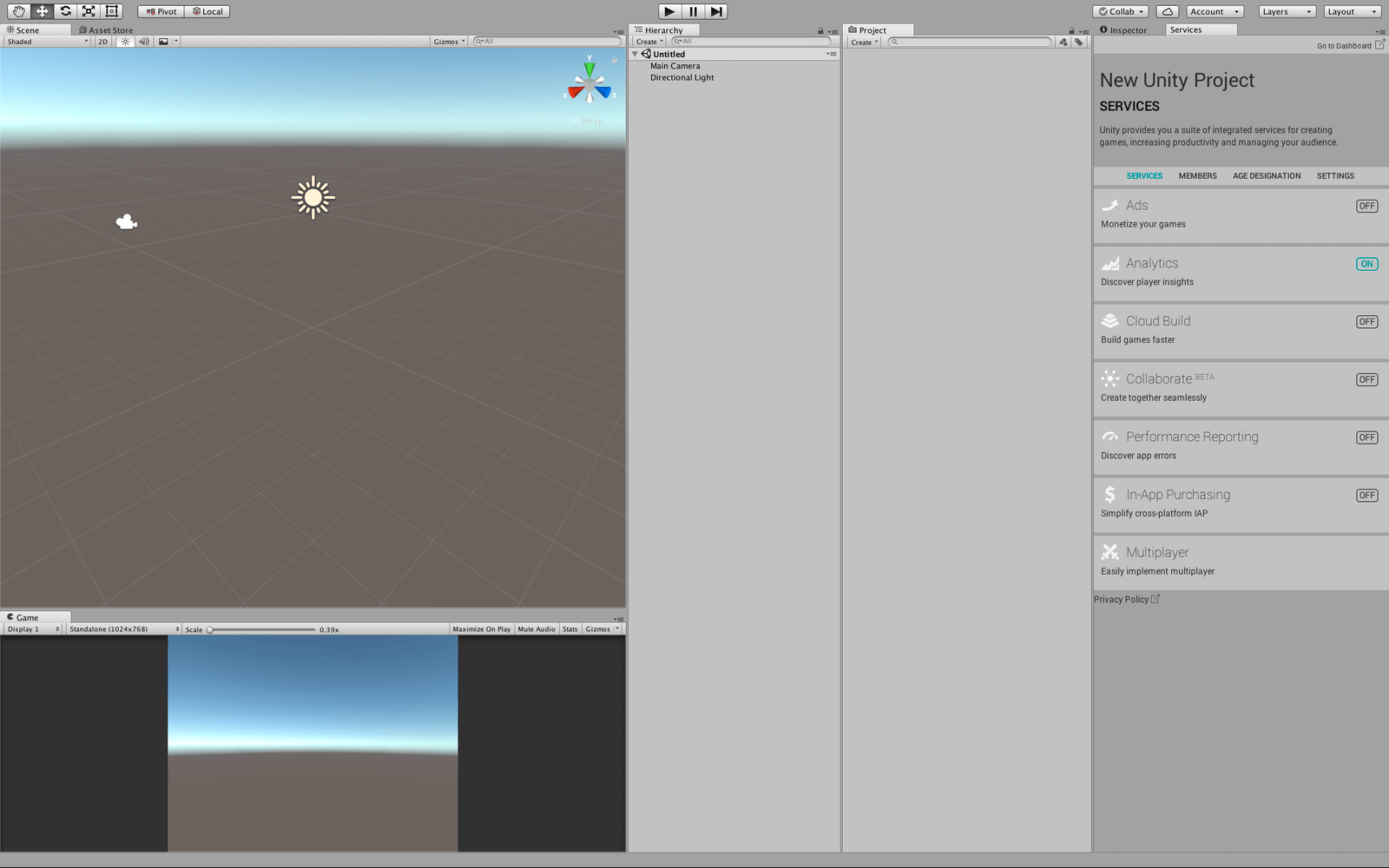 Unityのエディタ画面